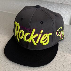 Colorado Rockies Neon Script Snapback Hat Dark Grey Black Purple Yellow